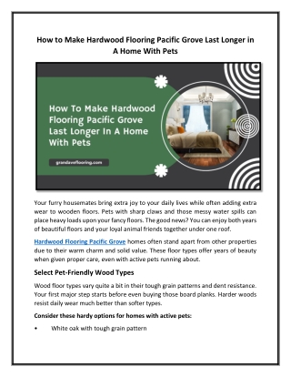 How To Make Hardwood Flooring Pacific Grove Last Longer In A Home With Pets