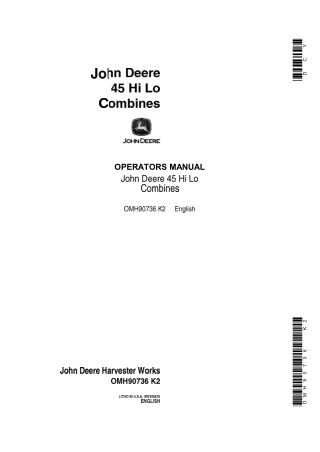 John Deere 45 Hi Lo Combines Operator’s Manual Instant Download (Publication No.OMH90736)
