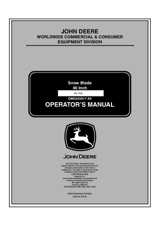 John Deere 46-Inch Snow Blade Operator’s Manual Instant Download (Publication No.OMGX20517)