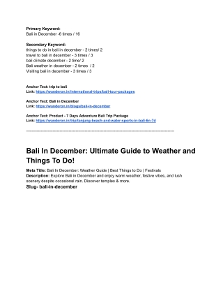 primary keyword bali in december 6 times