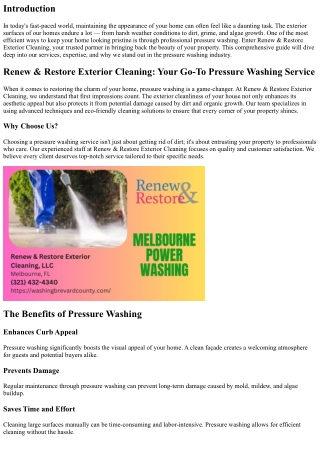 Renew & Restore Exterior Cleaning: Your Go-To Pressure Washing Service