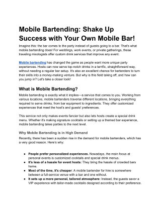 Mobile Bartending- Shake Up Success with Your Own Mobile Bar