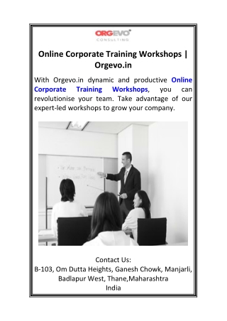 Online Corporate Training Workshops  Orgevo.in