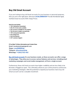 Best Site To Buy Old Gmail Account In Online