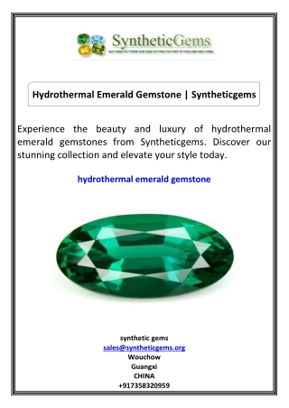 Hydrothermal Emerald Gemstone Syntheticgems