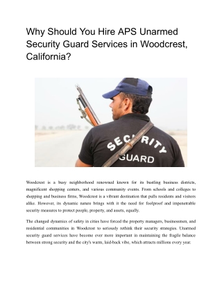 Why Should You Hire APS Unarmed Security Guard Services in Woodcrest, California