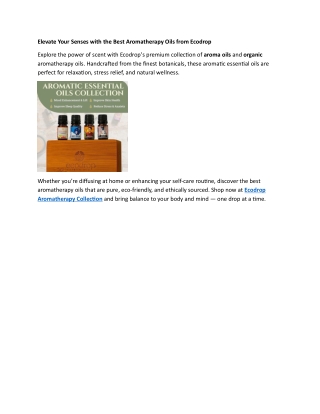 Elevate Your Senses with the Best Aromatherapy Oils from Ecodrop