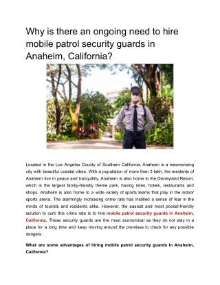 Why is there an ongoing need to hire mobile patrol security guards in Anaheim, California