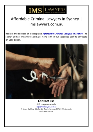 Affordable Criminal Lawyers In Sydney | Imslawyers.com.au