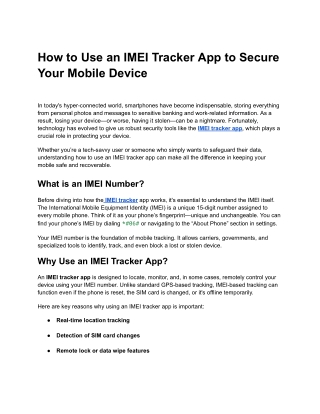 How to Use an IMEI Tracker App to Secure Your Mobile Device