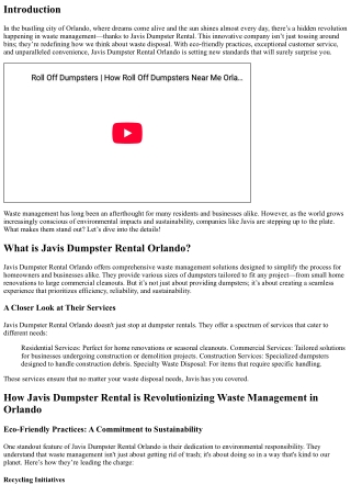 How Javis Dumpster Rental is Changing the Face of Waste Management in Orlando