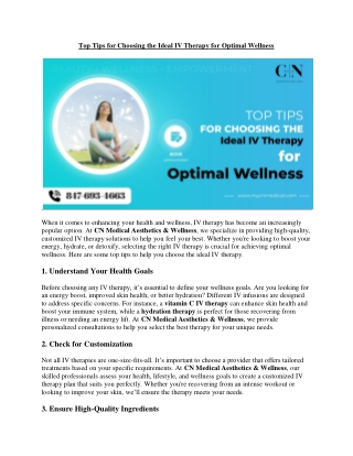 Top Tips for Choosing the Ideal IV Therapy for Optimal Wellness