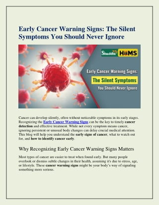 Early Cancer Warning Signs The Silent Symptoms You Should Never Ignore