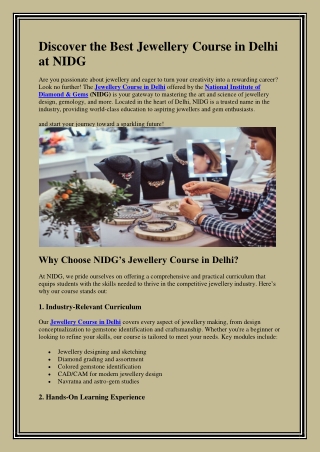 Best Jewellery Course in Delhi at NIDG
