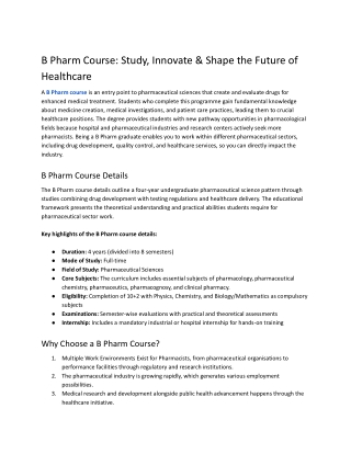 Bachelor of Pharmacy (B Pharm) Course at M S Ramaiah University Bengaluru, India