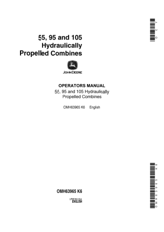 John Deere 95 Hydraulically Propelled Combines Operator’s Manual Instant Download (Publication No.OMH63965)