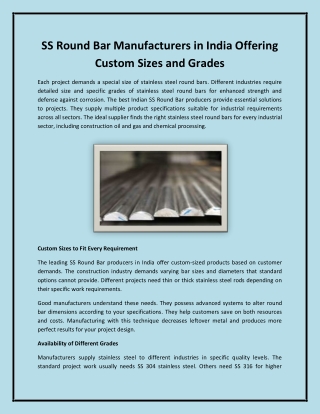 SS Round Bar Manufacturers in India Offering Custom Sizes and Grades