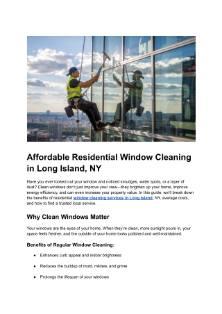 Post 18 - Affordable Residential Window Cleaning in Long Island, NY