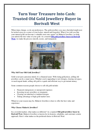 Top Old Gold Jewellery Buyer in Borivali West – Mahavir Jewellers