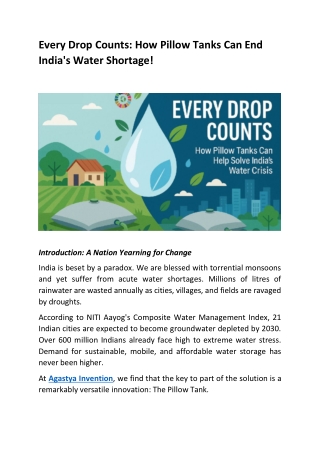 Every Drop Counts- How Pillow Tanks Can End India's Water Shortage