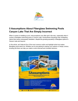 5 Assumptions About Fiberglass Swimming Pools Canyon Lake That Are Simply Incorrect