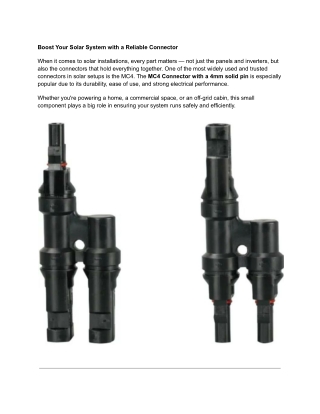 boost your solar system with a reliable connector