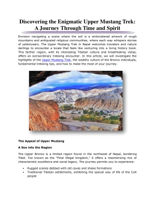 Discovering the Enigmatic Upper Mustang Trek: A Journey Through Time and Spirit