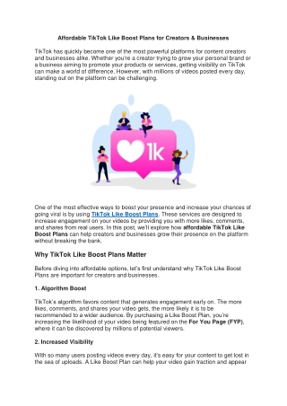 Affordable TikTok Like Boost Plans for Creators & Businesses