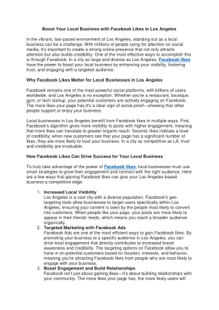 Boost Your Local Business with Facebook Likes in Los Angeles