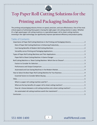 Top Paper Roll Cutting Solutions for the Printing and Packaging Industry