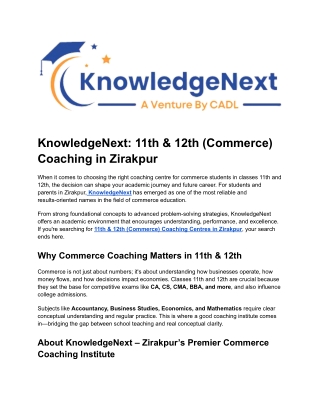 11th & 12th (Commerce) Coaching in Zirakpur
