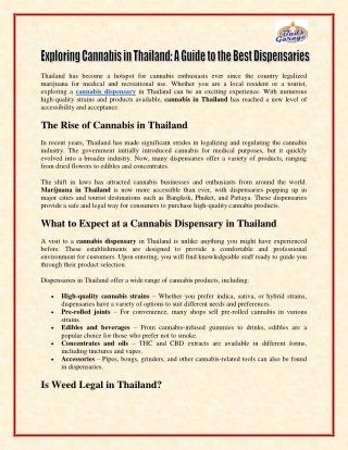 Exploring Cannabis in Thailand A - Guide to the Best Dispensaries