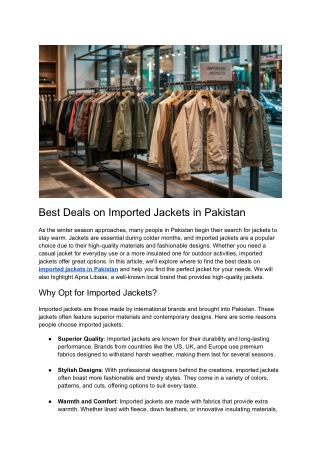 Post 10 - Best Deals on Imported Jackets in Pakistan