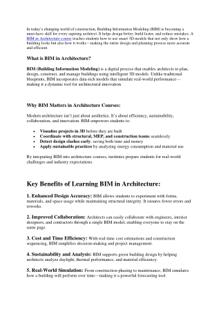 BIM Architecture Course: Where Innovation Meets Practical Design