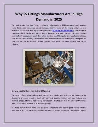 Why SS Fittings Manufacturers Are in High Demand in 2025