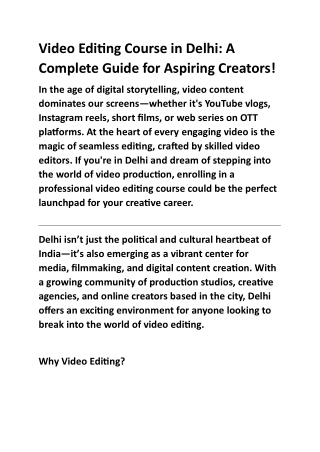 Video Editing Course in Delhi