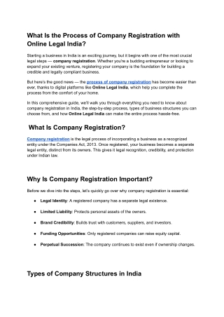 What Is the Process of Company Registration with Online Legal India?