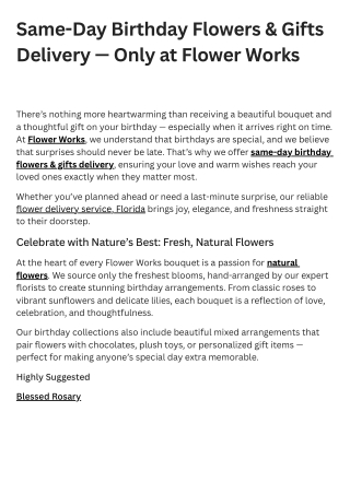 Same-Day Birthday Flowers & Gifts Delivery — Only at Flower Works