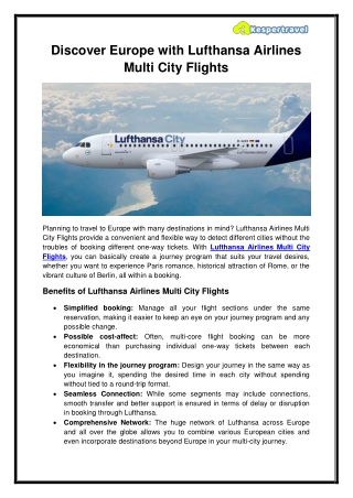 Discover Europe with Lufthansa Airlines Multi City Flights