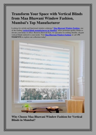 Vertical Blinds Manufacturer in Mumbai