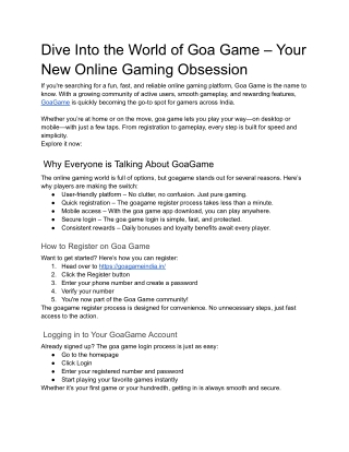 dive into the world of goa game your new online