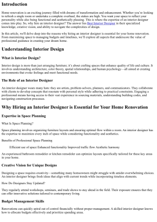 Why Hiring an Interior Designer is Essential for Your Home Renovation