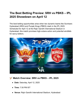 The Best Betting Preview_ SRH vs PBKS – IPL 2025 Showdown on April 12_