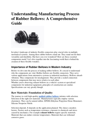 Understanding Manufacturing Process of Rubber Bellows