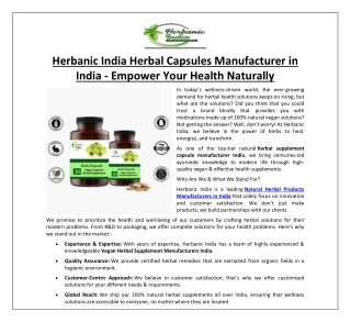 Herbanic India Herbal Capsules Manufacturer in India - Empower Your Health