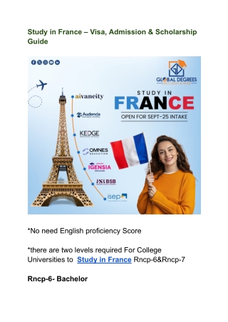 Study in France – Visa, Admission & Scholarship