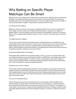 Why Betting on Specific Player Matchups Can Be Smart