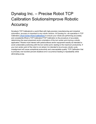 Dynalog Inc. – Precise Robot TCP Calibration SolutionsImprove Robotic Accuracy