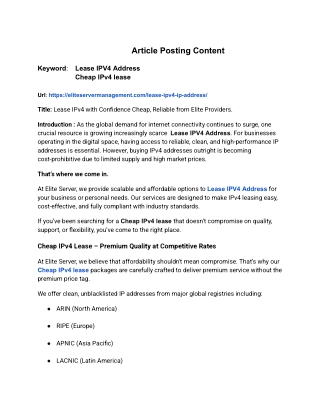 _Instant IPv4 Lease  Cheap, Fast, Elite Support.