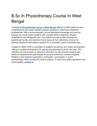 b sc in physiotherapy course in west bengal